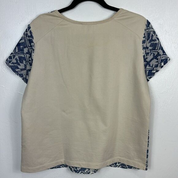 Maje Printed Short Sleeve Crew Neck Knitted Front Top Size L - Picture 3 of 9